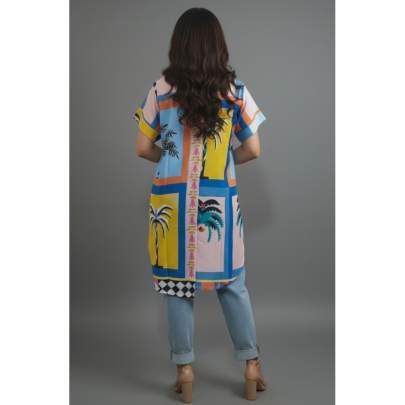 Multicolor Tropical Palm Print High Low Shirt Tunic