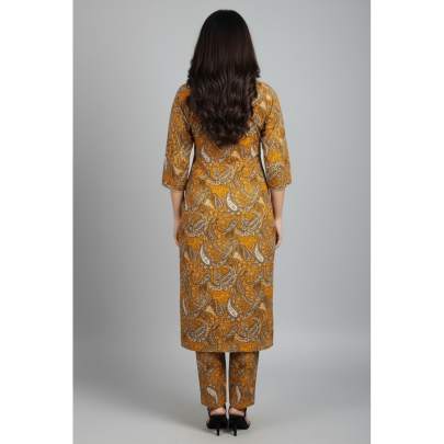 Mustard Paisley Printed Kurti Pant Set for Women