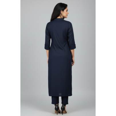 Navy Blue Lace yoke Kurti Pant Set