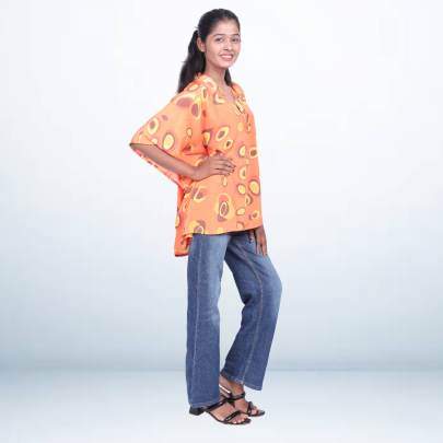 Orange Abstract Print Short Kaftan Tunic