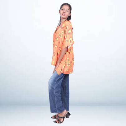 Orange Abstract Print Short Kaftan Tunic