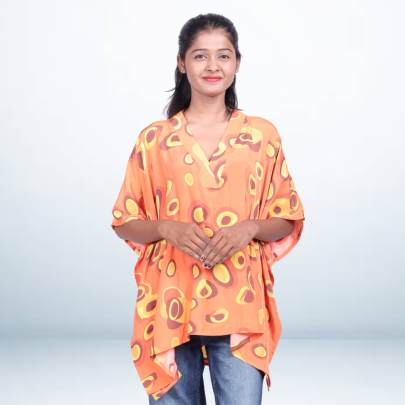 Orange Abstract Print Short Kaftan Tunic