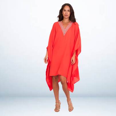 Orange Embroidered Short Kaftan