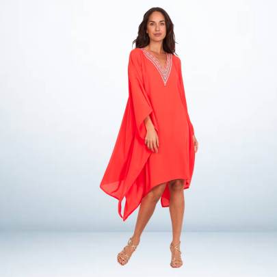 Orange Embroidered Short Kaftan