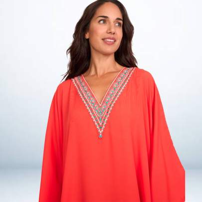 Orange Embroidered Short Kaftan