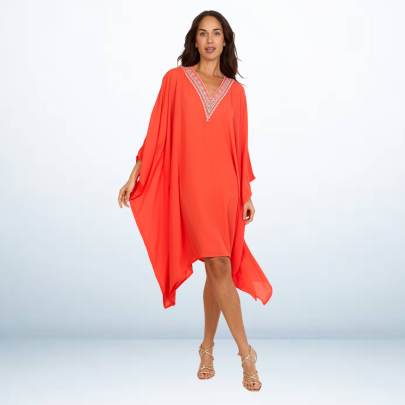 Orange Embroidered Short Kaftan