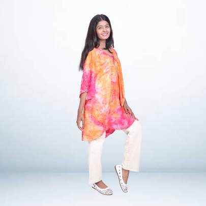 Orange   Pink Tie Dye Kaftan