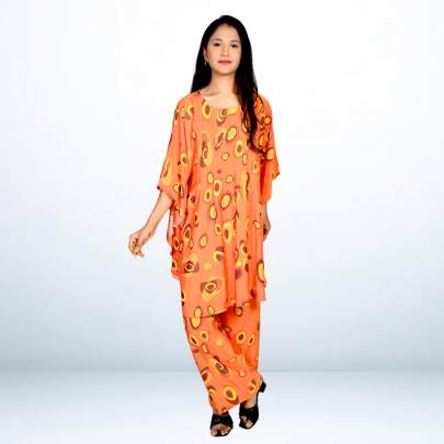 Orange Polka Dot Kaftan Pant Cord set
