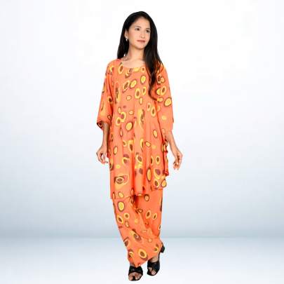 Orange Polka Dot Kaftan Pant Cord set