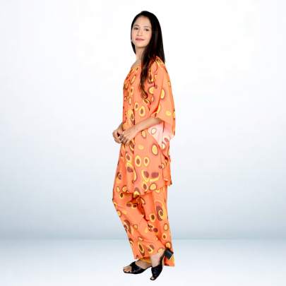 Orange Polka Dot Kaftan Pant Cord set