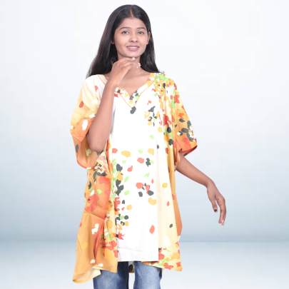 Orange & White Abstract Printed Kaftan Cover-Up