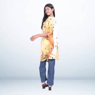 Orange & White Abstract Printed Kaftan Cover-Up