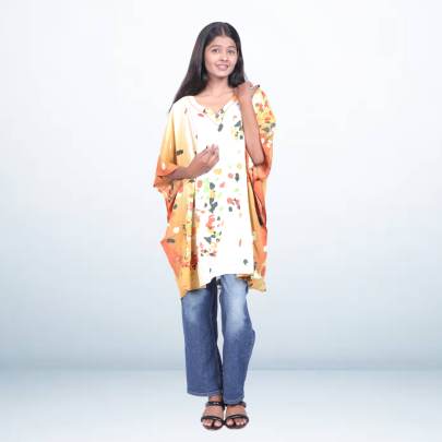 Orange & White Abstract Printed Kaftan Cover-Up