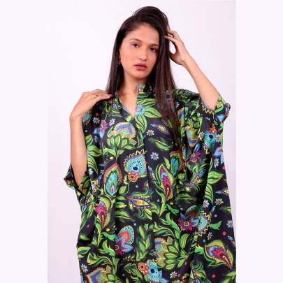 Paisley Printed Black Long Kaftan