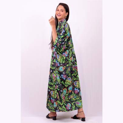 Paisley Printed Black Long Kaftan