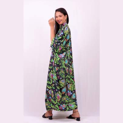 Paisley Printed Black Long Kaftan