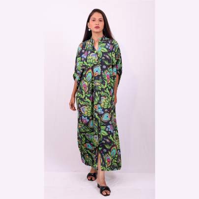Paisley Printed Black Long Kaftan