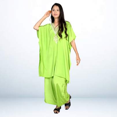 Parrot Green Embroidered Kaftan Pant