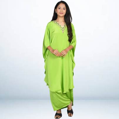 Parrot Green Embroidered Kaftan Pant