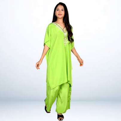 Parrot Green Embroidered Kaftan Pant
