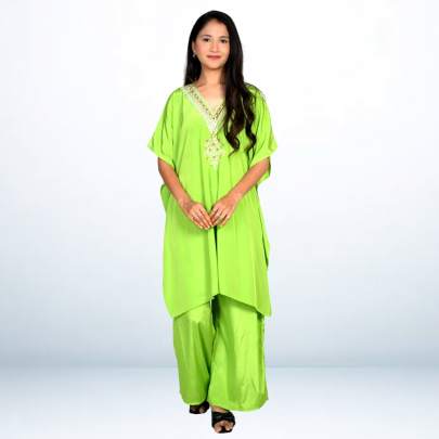 Parrot Green Embroidered Kaftan Pant