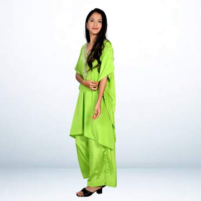 Parrot Green Embroidered Kaftan Pant