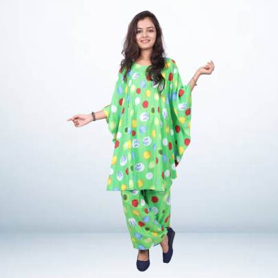 Parrot Green  Polka Dot Kaftan Pant Cord set
