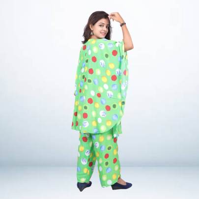 Parrot Green  Polka Dot Kaftan Pant Cord set