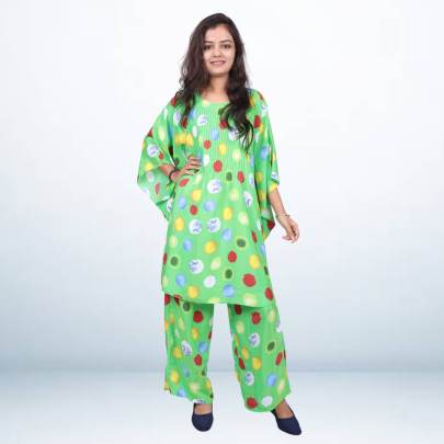 Parrot Green  Polka Dot Kaftan Pant Cord set