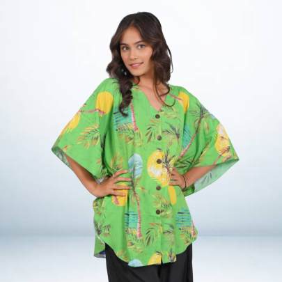 Parrot Green Printed Short Tunic Kaftan
