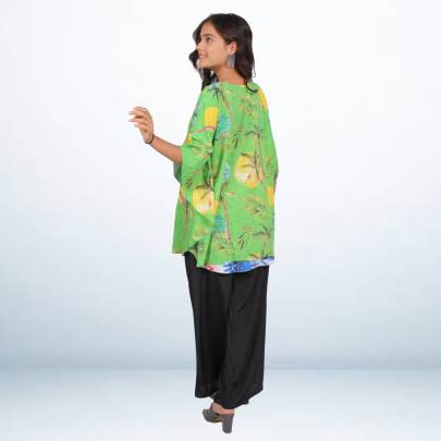 Parrot Green Printed Short Tunic Kaftan