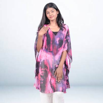 Pink and Black Tie-Dye Short Kaftan for Women