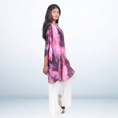 Pink and Black Tie-Dye Short Kaftan for Women