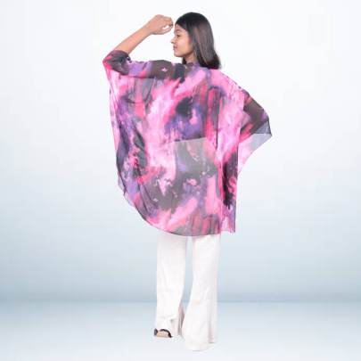 Pink and Black Tie-Dye Short Kaftan for Women