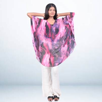 Pink and Black Tie-Dye Short Kaftan for Women