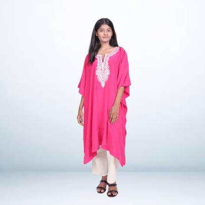 Pink Embroidered Short Kaftan