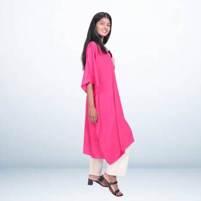 Pink Embroidered Short Kaftan