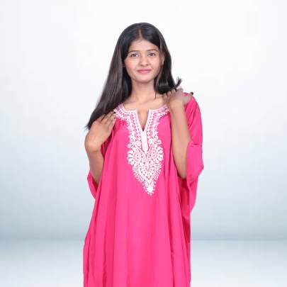 Pink Embroidered Short Kaftan
