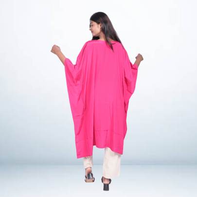 Pink Embroidered Short Kaftan