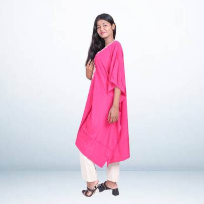 Pink Embroidered Short Kaftan