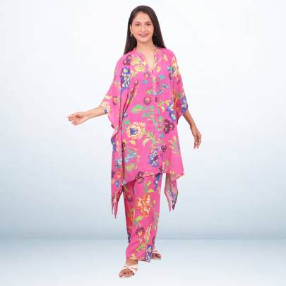 Pink Floral Kaftan Pant Co ord Set