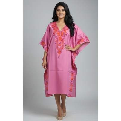 Pink Floral Printed Long Kaftan for Women