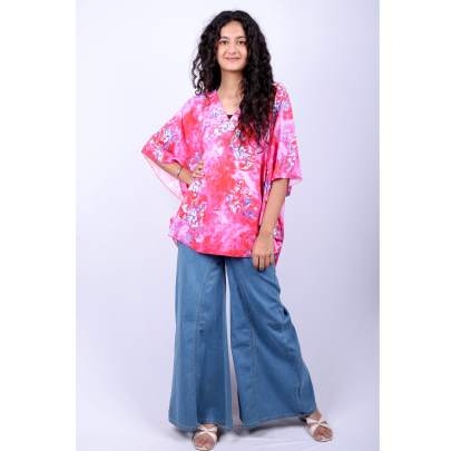 Pink Floral Tie Dye Short Kaftan 