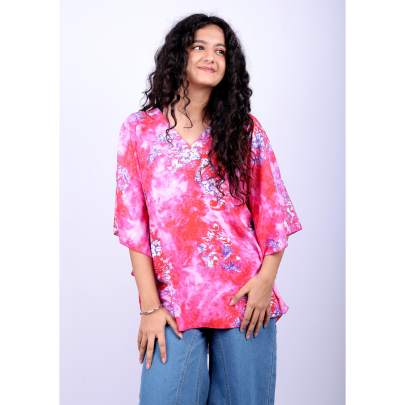 Pink Floral Tie Dye Short Kaftan