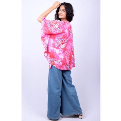 Pink Floral Tie Dye Short Kaftan