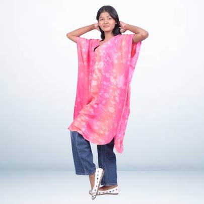 Pink Hand Tie-Dye Short Kaftan Tunic