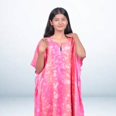 Pink Hand Tie-Dye Short Kaftan Tunic