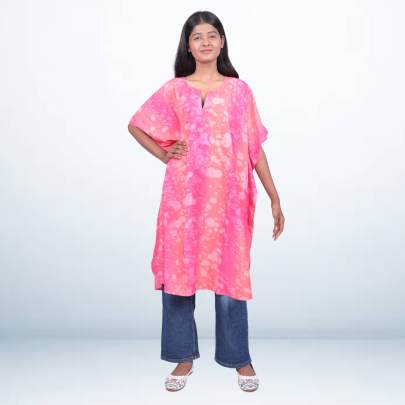 Pink Hand Tie-Dye Short Kaftan Tunic