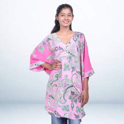Pink Paisley Print Short Kaftan Cover Up