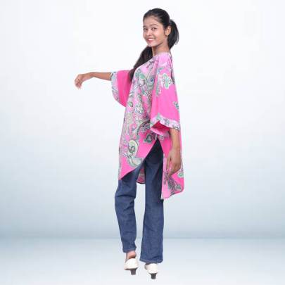 Pink Paisley Print Short Kaftan Cover Up